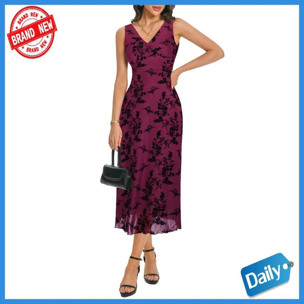 Sleeveless V-Neck Mesh Maxi Dress, Floral, Wedding Guest Cocktail Party